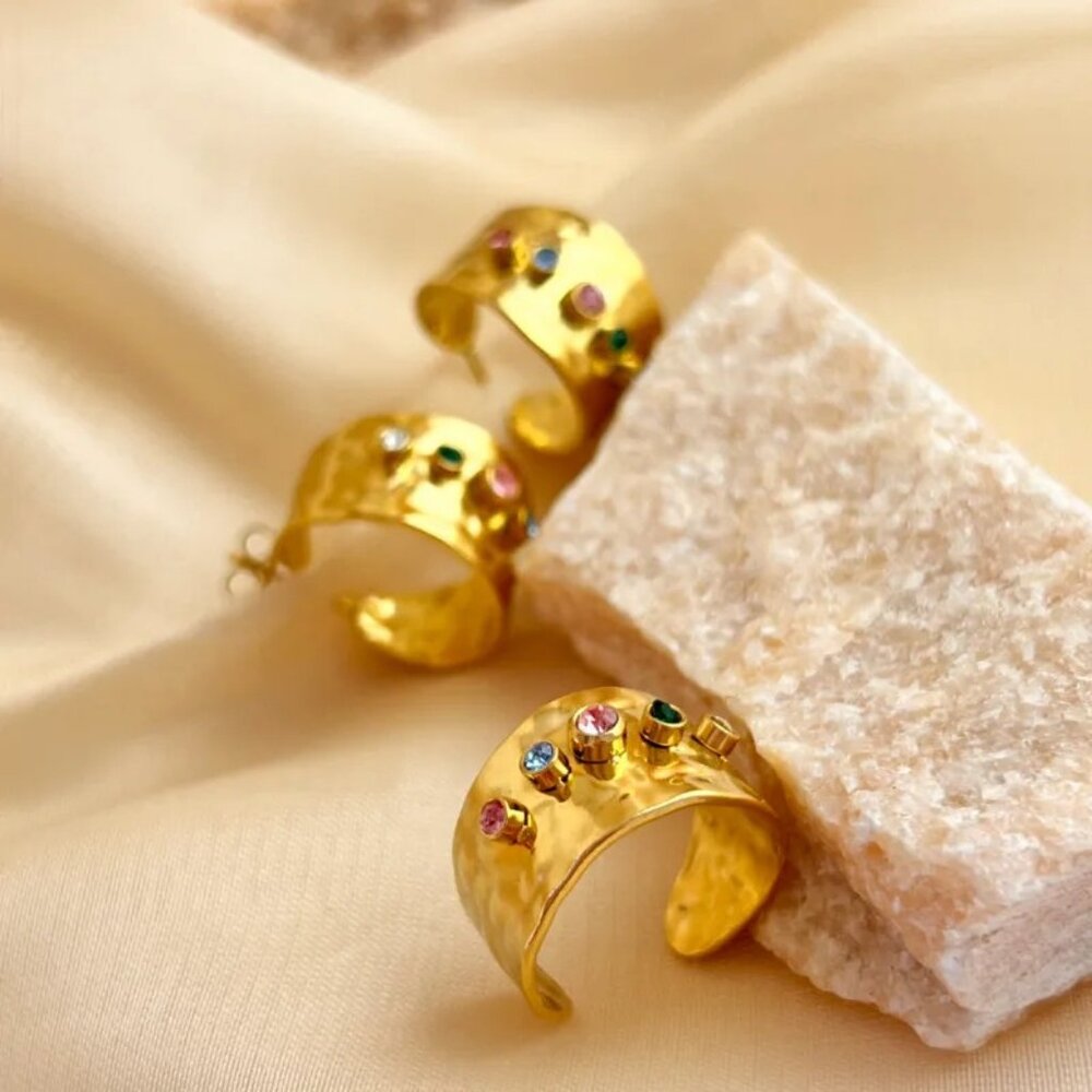 18K Gold Plated Elegant Retro Plating Geometric Rhinestone Set